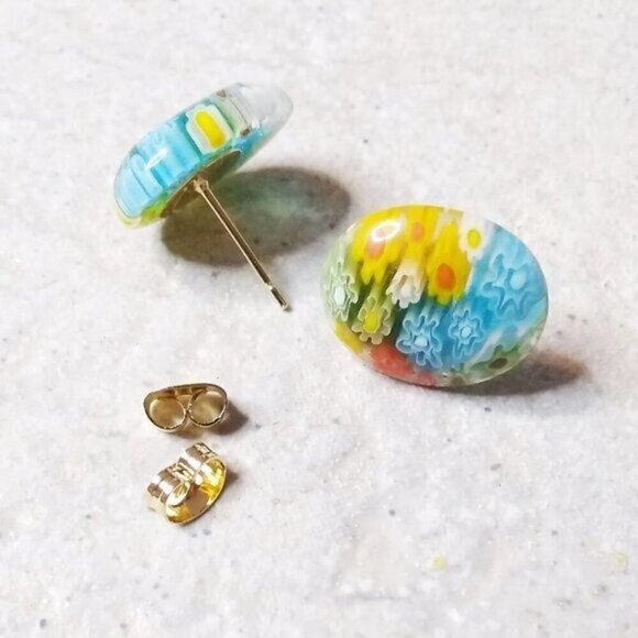 🍂🍁🍃 3/$25!!!  Unique Millefiori Glass Studs #1! Colorful Post Earrings! - Picture 3 of 7